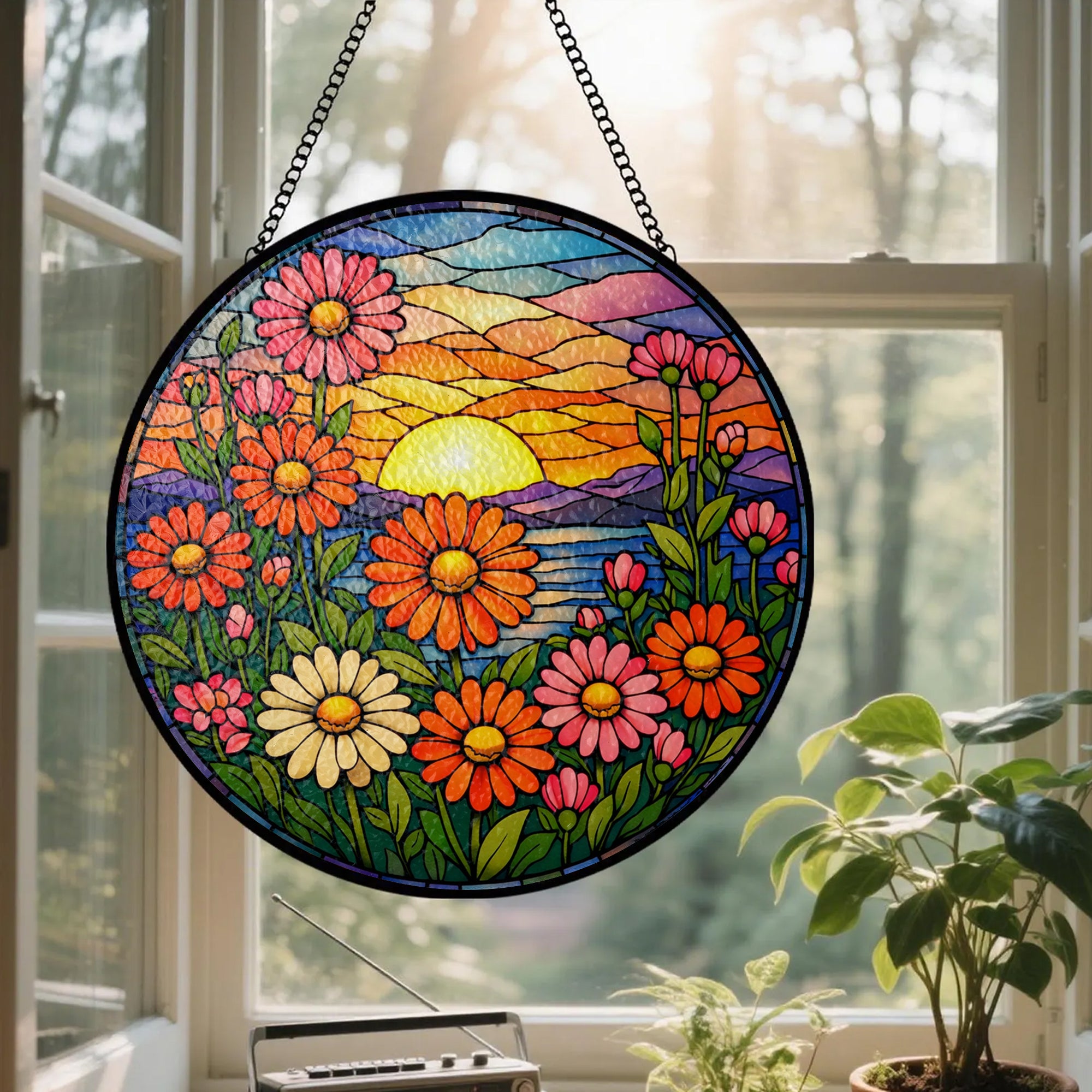 Round Stained Glass Decoration 3.94"