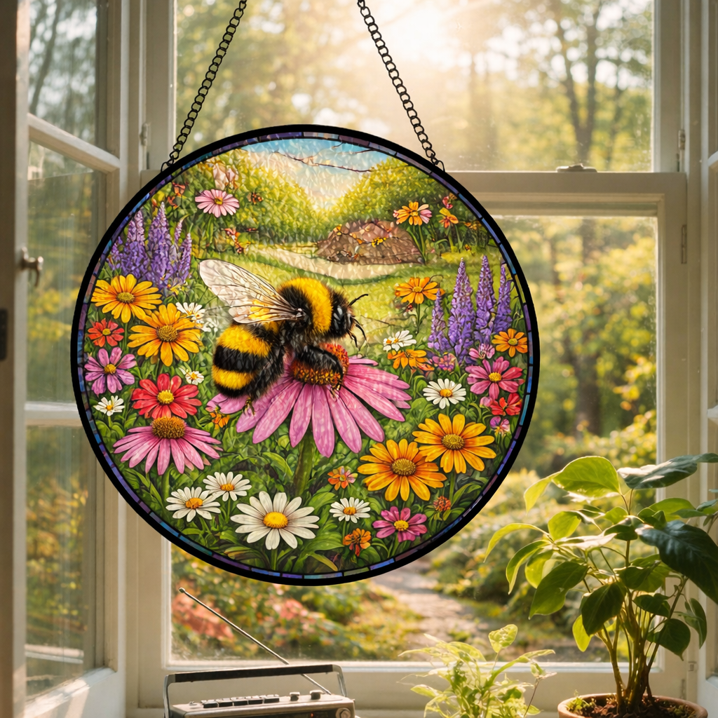 Round Stained Glass Decoration 9.84"
